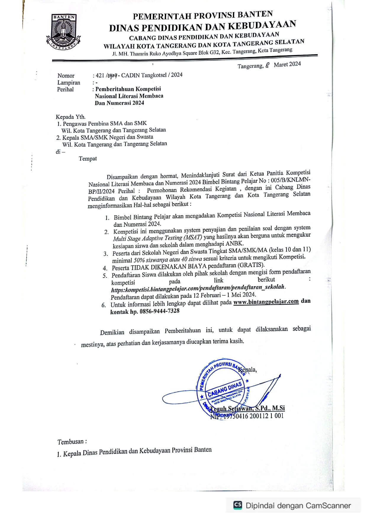 KCD Dikbud Tangkot & Tangsel - Rekomendasi KNLMN 2024