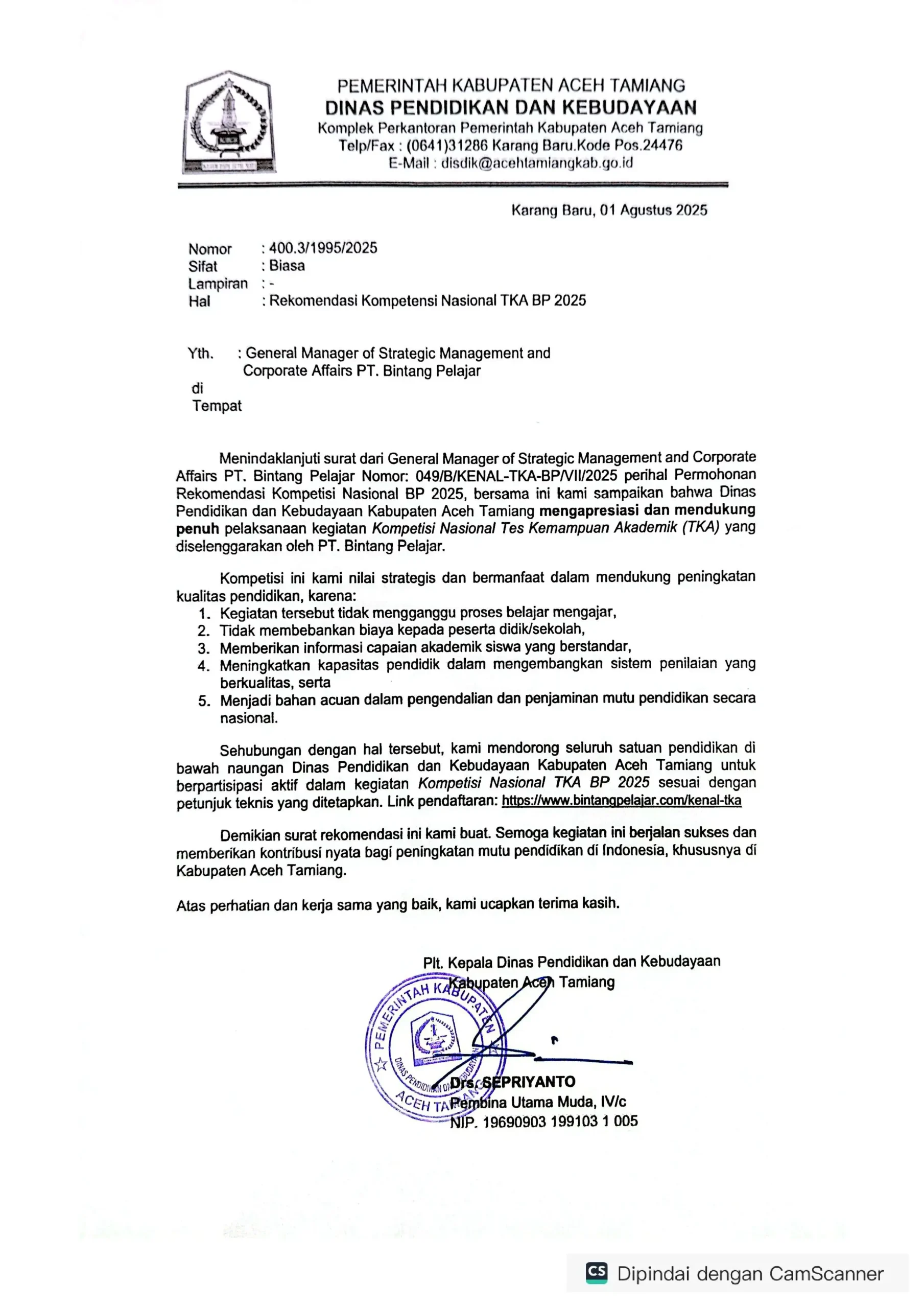 11. DINAS KABUPATEN ACEH TAMIANG - SURAT REKOMENDASI